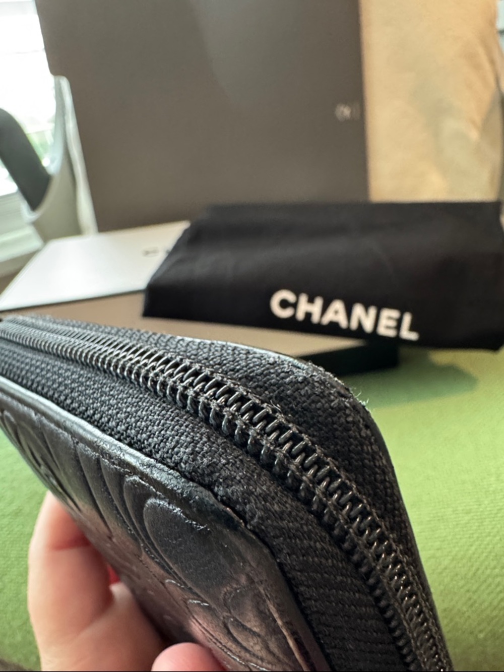CHANEL Black Camellia Quilted Zip-Around Wallet with Silver CC - Picture 5 of 11